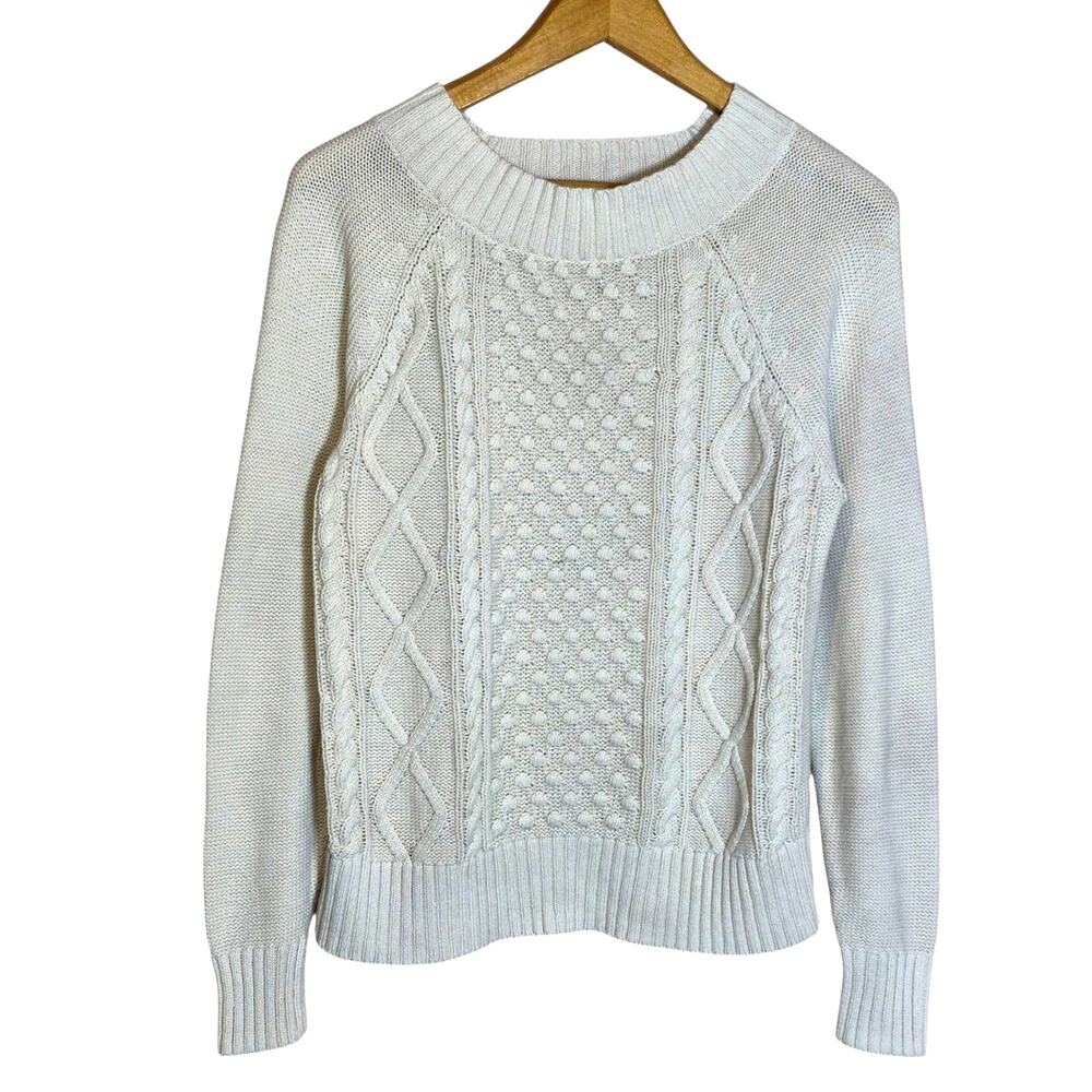 Vintage Chaps Women's Wide Neck Cable/ Mixed Knit Sweater Cream Medium